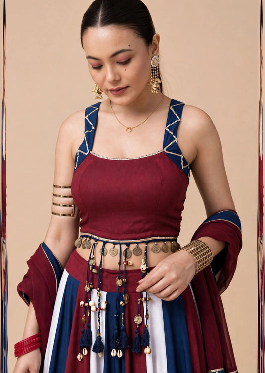 Maroon Multicolor Garba Lehenga Set