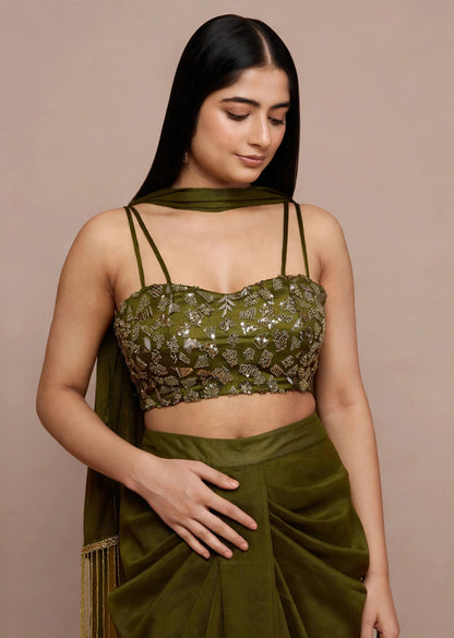 Olive Sequin Skirt Set