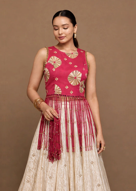 Ivory Fringe Lehenga Set
