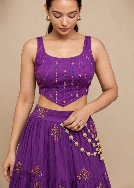 Vanya Purple Embroidered Lehenga Set