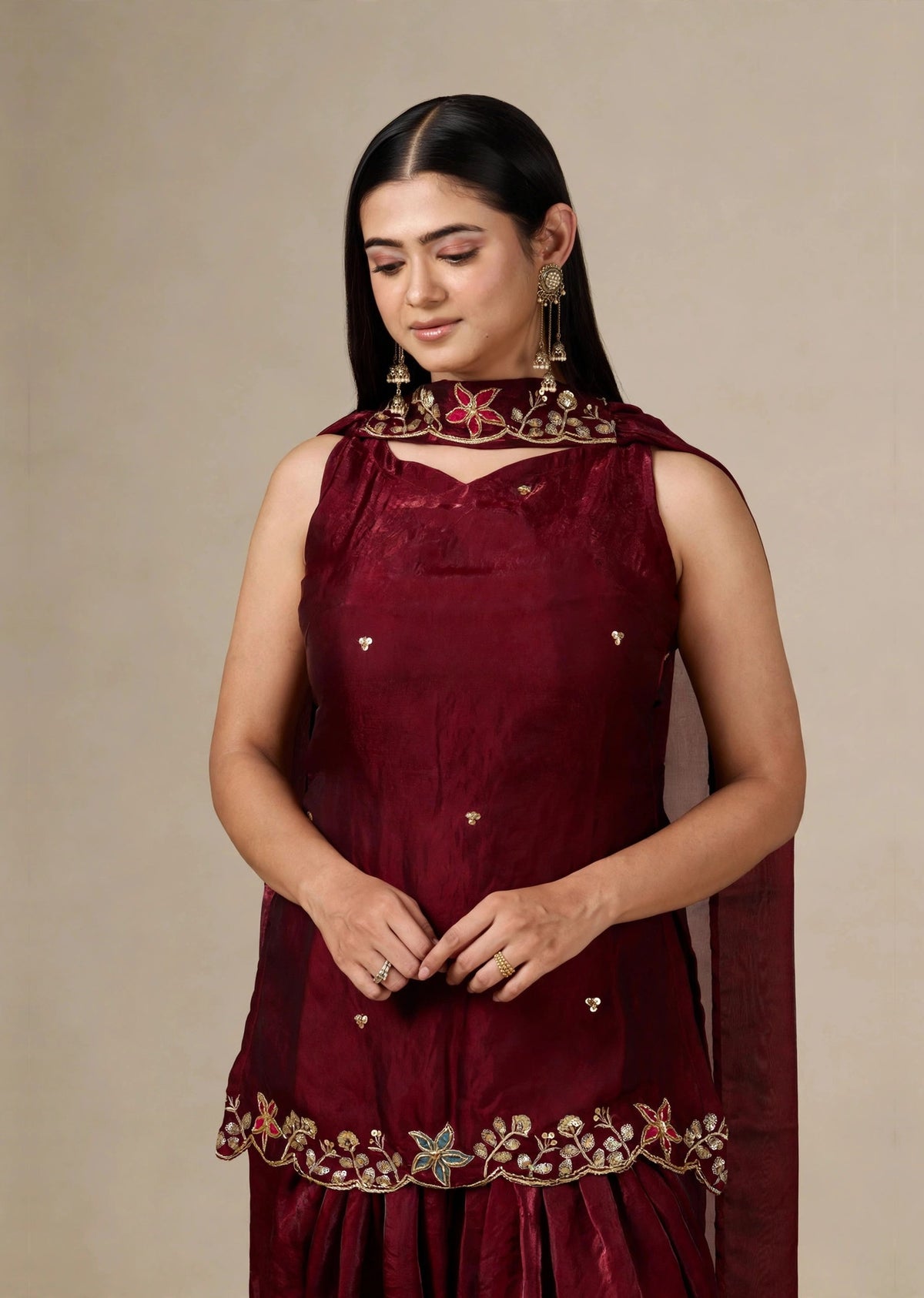 Wine Zari Kurta Set