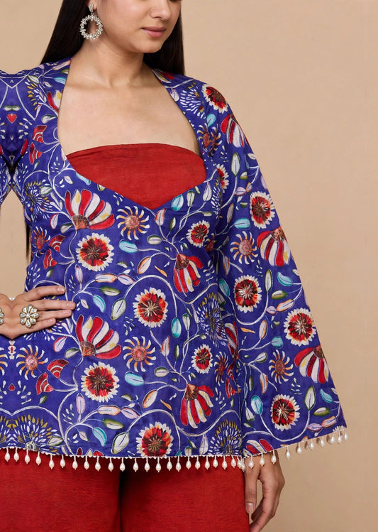 Blue Floral Kurti Set