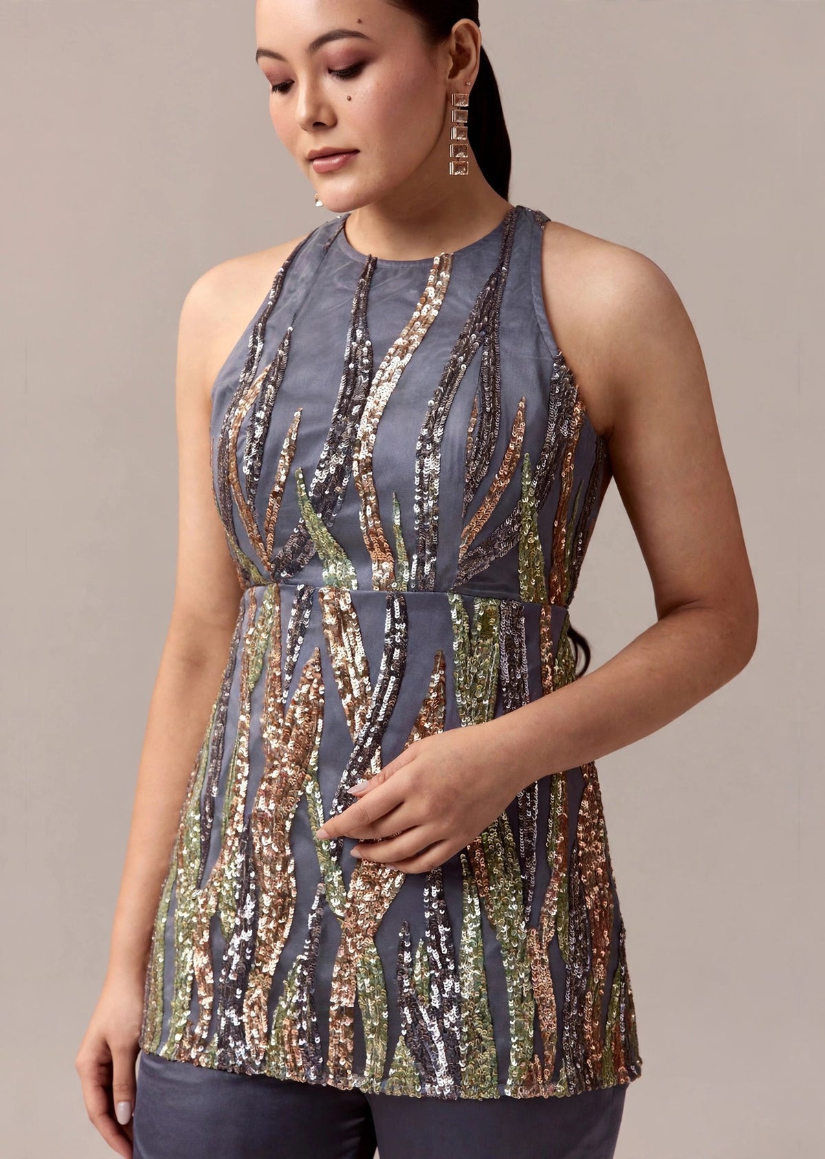 Grey Sequin Halter Set