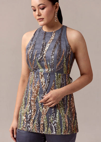 Grey Sequin Halter Set