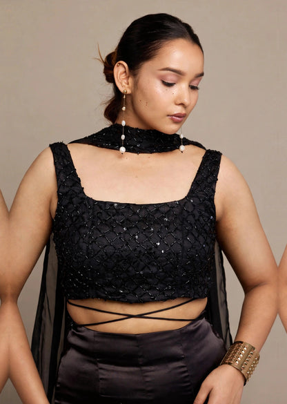 Black Sequin Drape Set