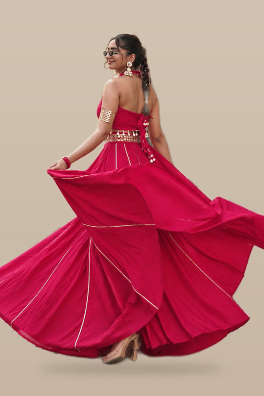 Fuchsia Mirror Lehenga Set