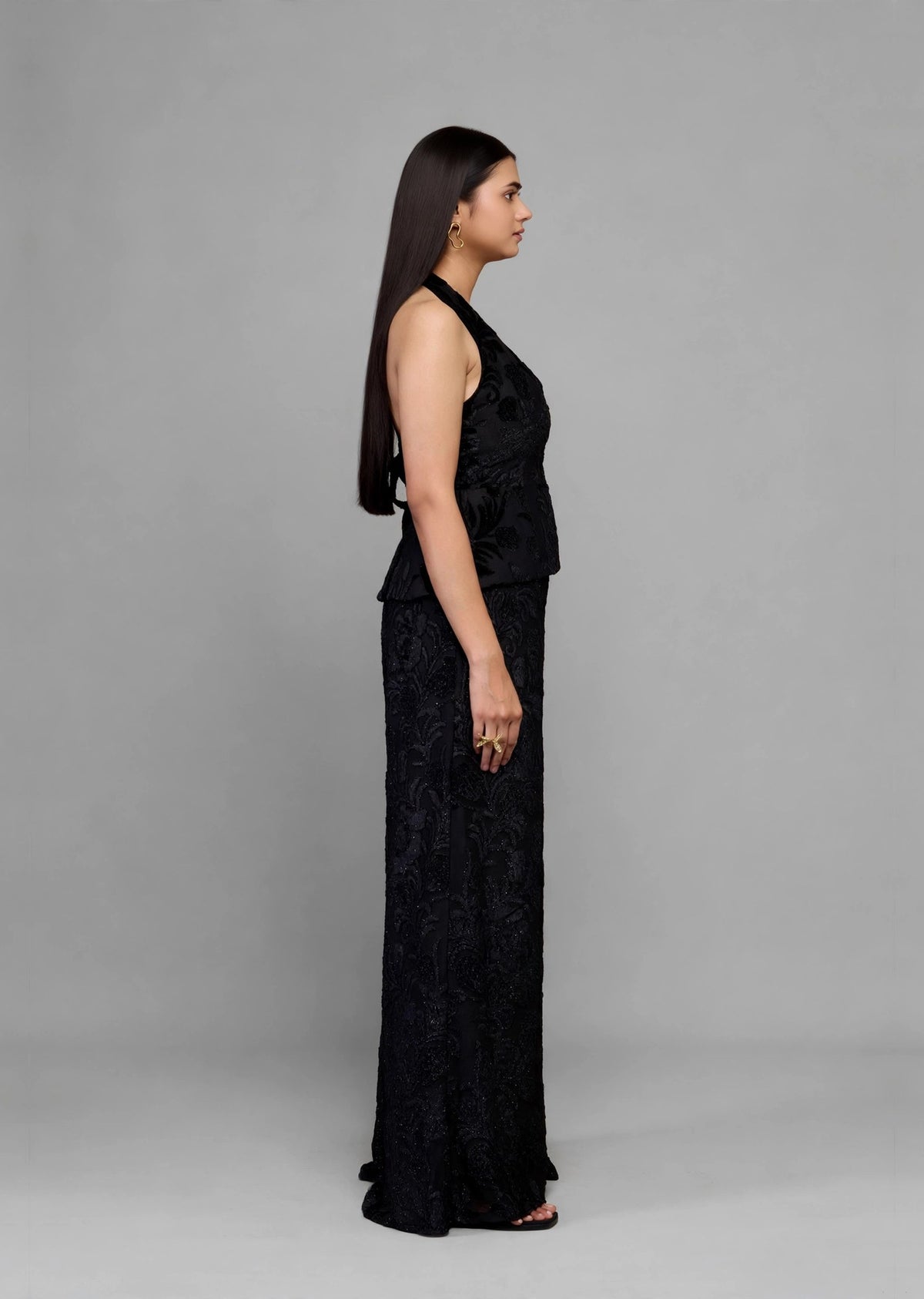 Black Burnout Halter Co-ord Set