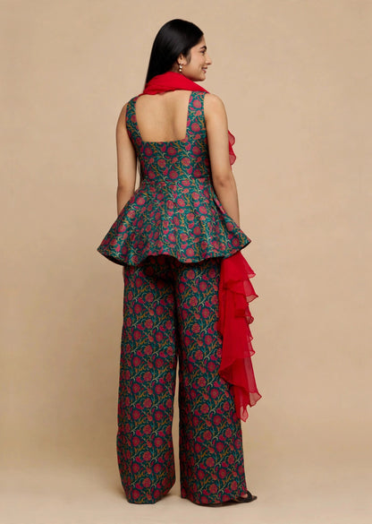 Emerald Brocade Peplum Set