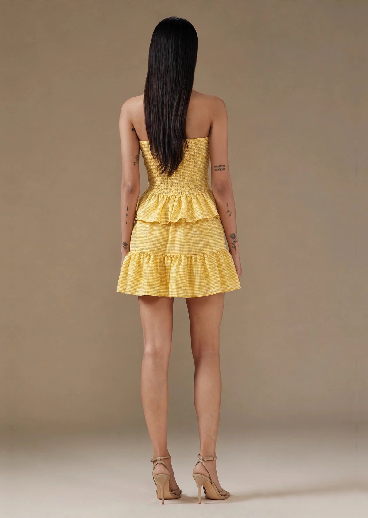 Yellow Ruffle Gingham Mini Dress