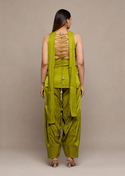 Olive Satin Kurti Set