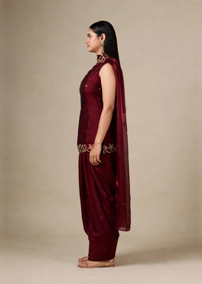 Wine Zari Kurta Set