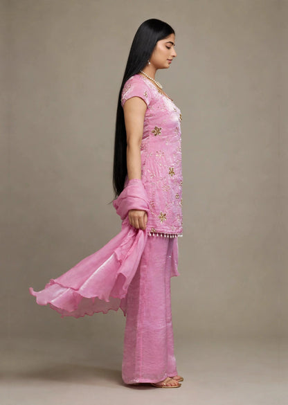 Pink Ruffle Kurti Set