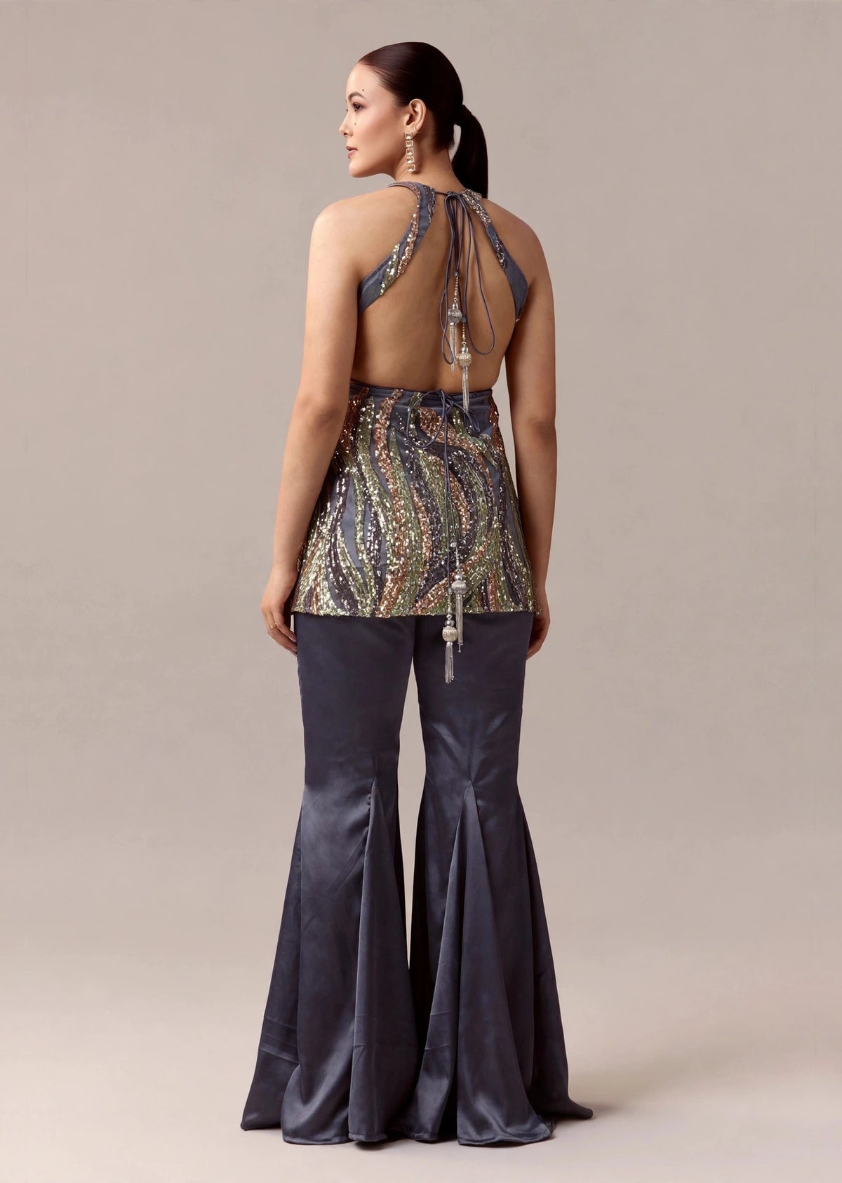 Grey Sequin Halter Set