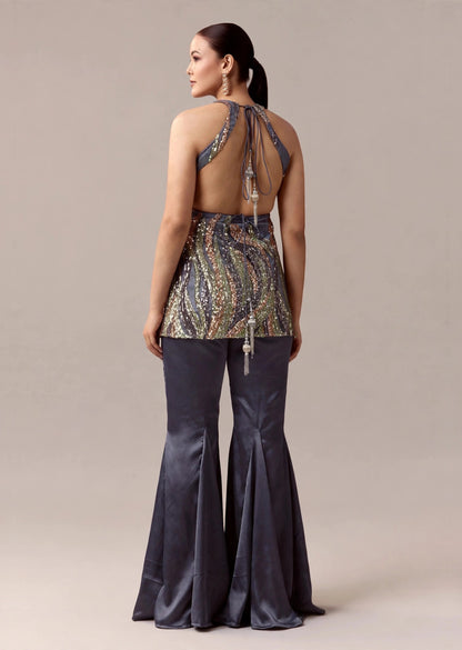 Grey Sequin Halter Set