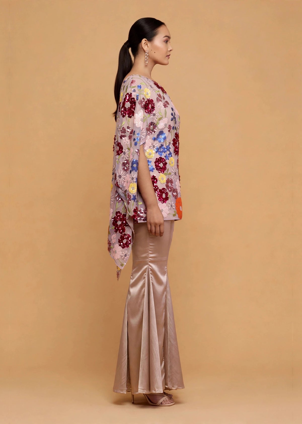 Grey Floral One-Shoulder Set
