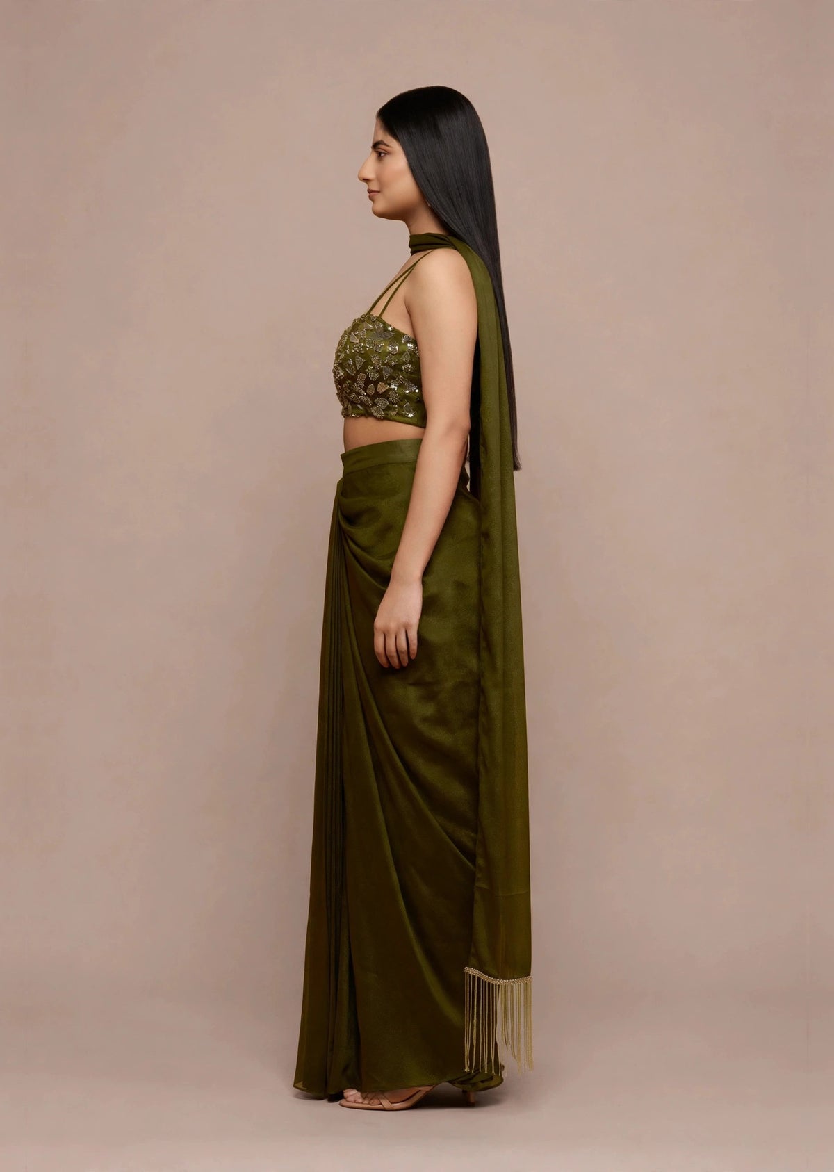 Olive Sequin Skirt Set