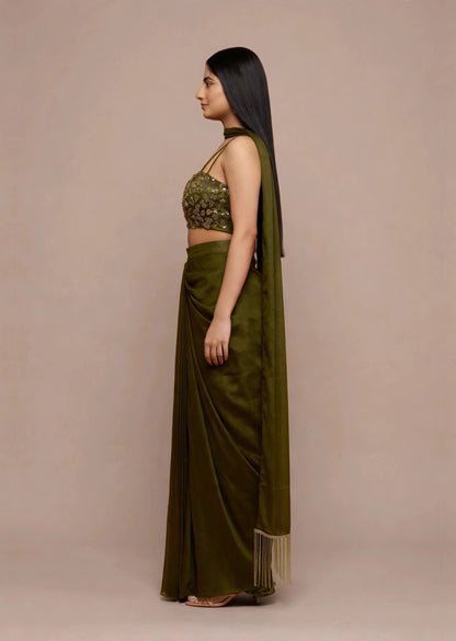 Olive Sequin Skirt Set