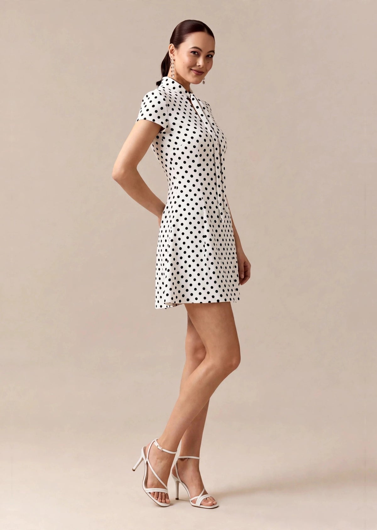 Black & White Polka Dot Square Neck Mini Dress