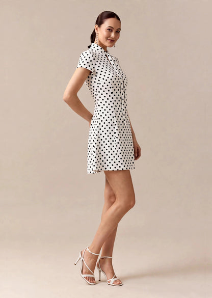 Black & White Polka Dot Square Neck Mini Dress
