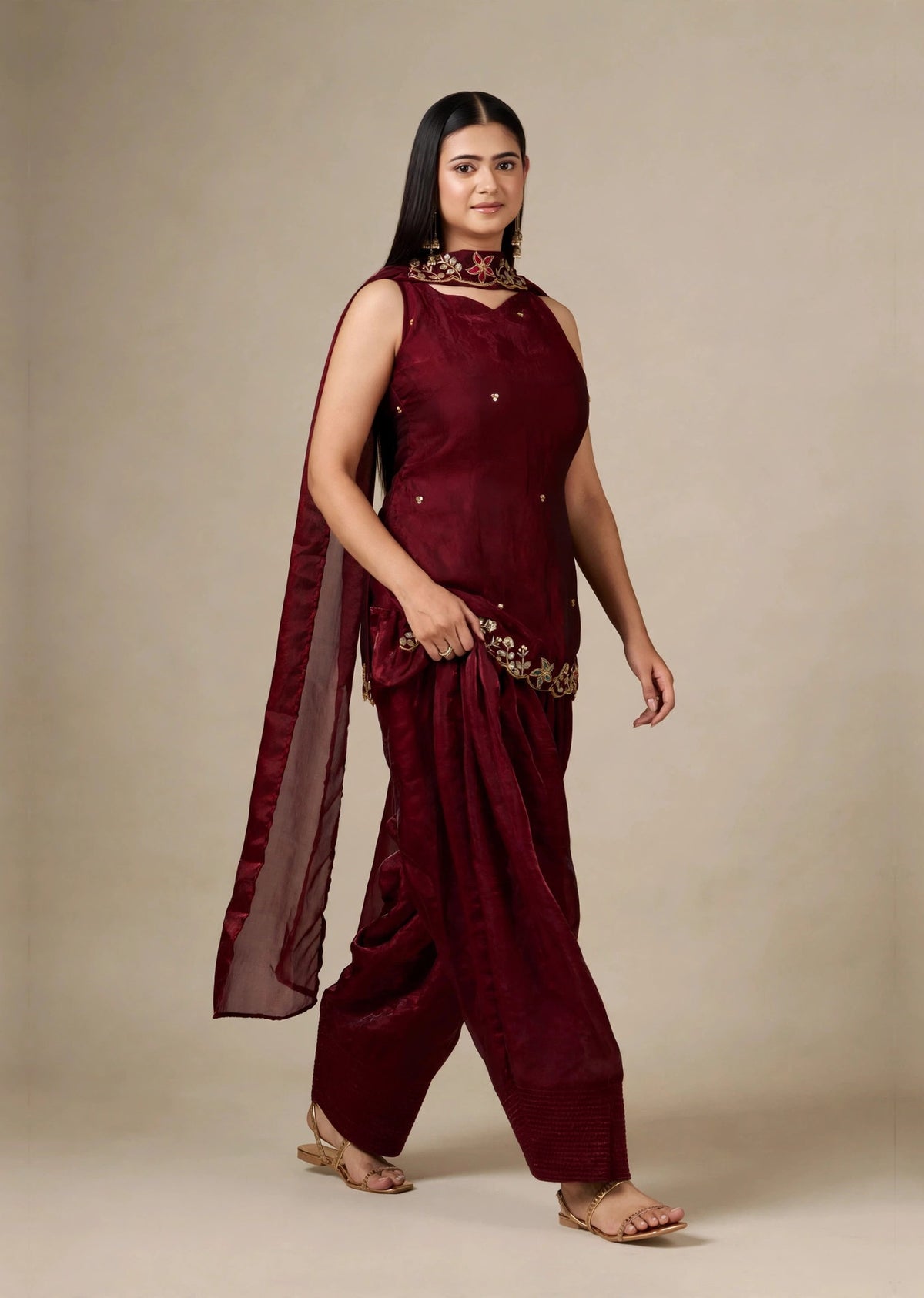 Wine Zari Kurta Set