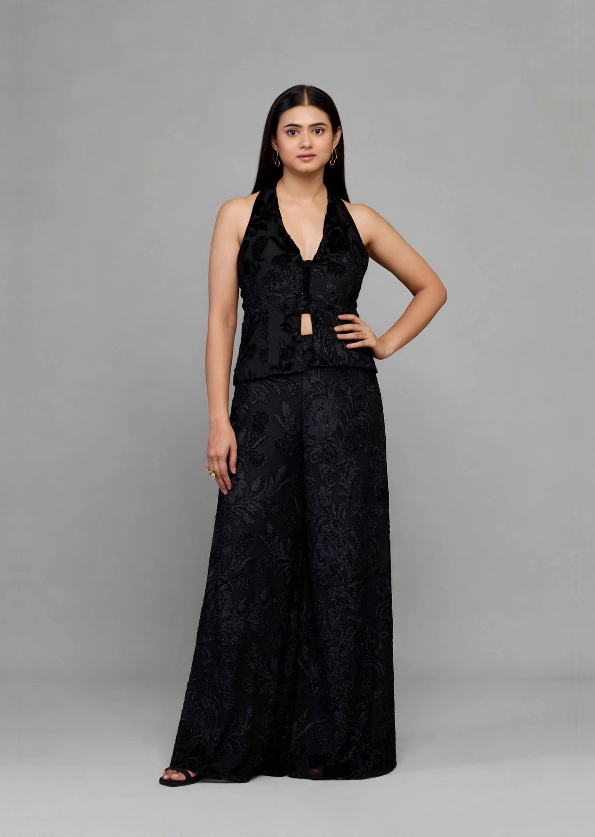 Black Burnout Halter Co-ord Set