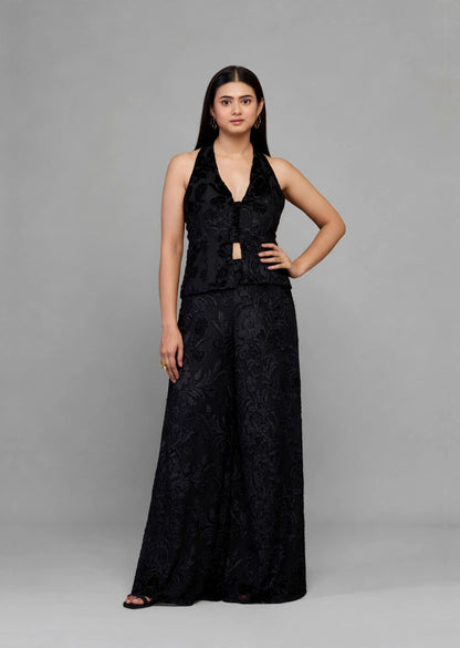 Black Burnout Halter Co-ord Set