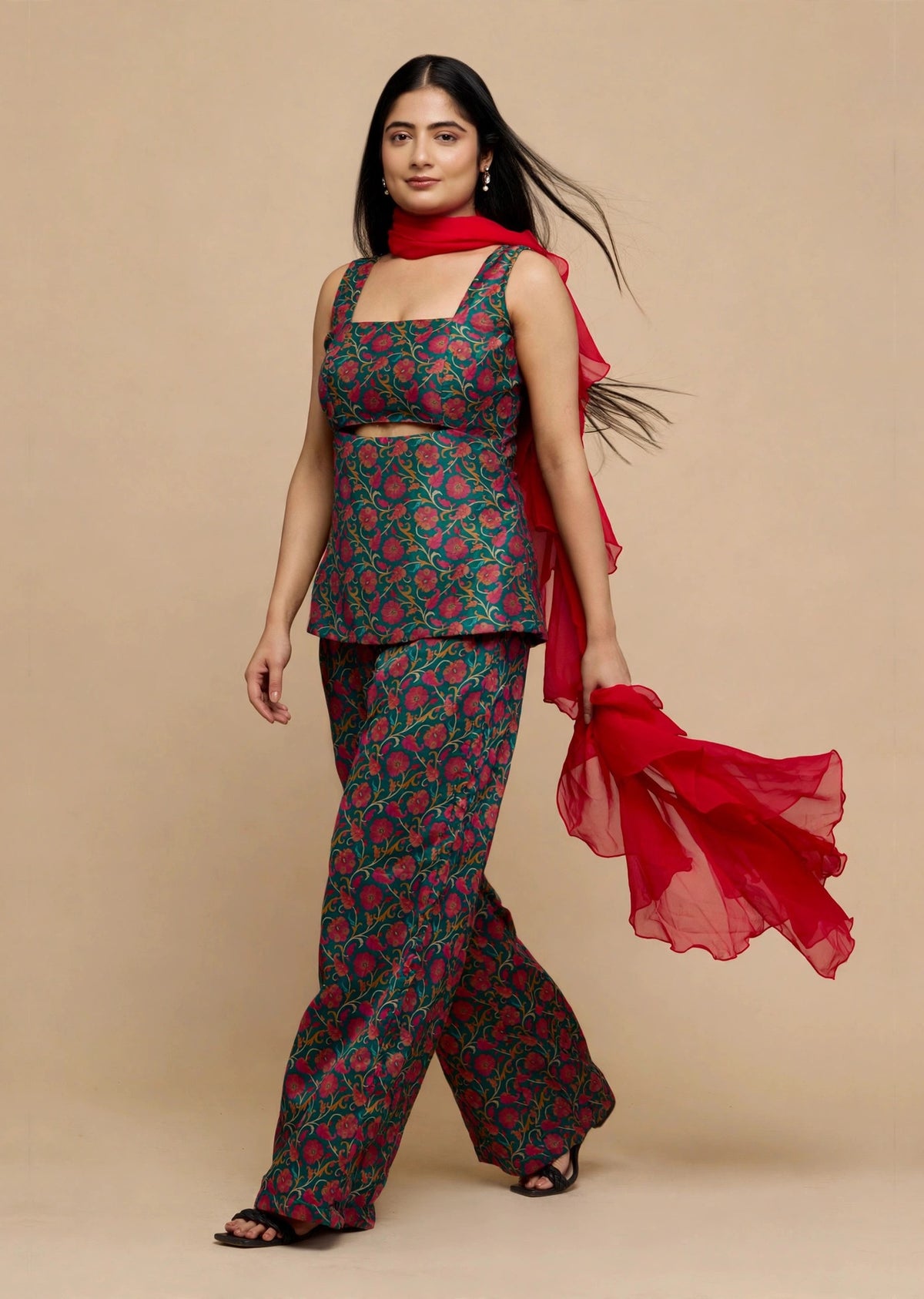 Emerald Brocade Peplum Set