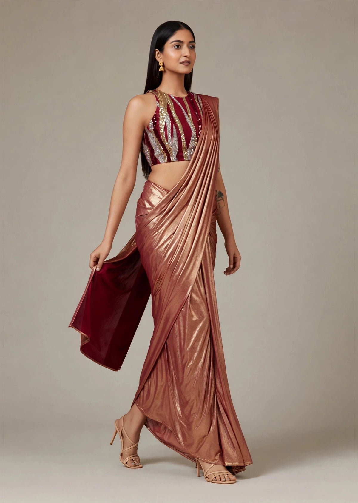 Rose Gold Draped Saree