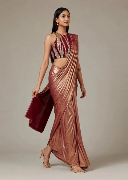 Rose Gold Draped Saree