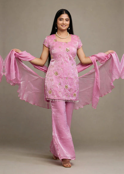 Pink Ruffle Kurti Set