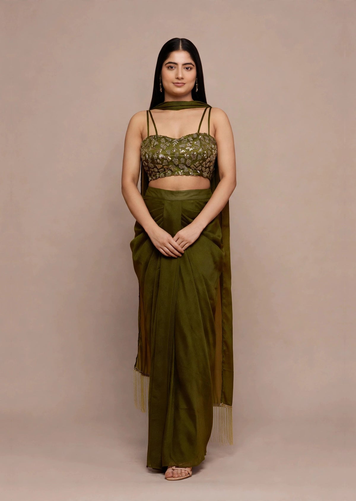 Olive Sequin Skirt Set