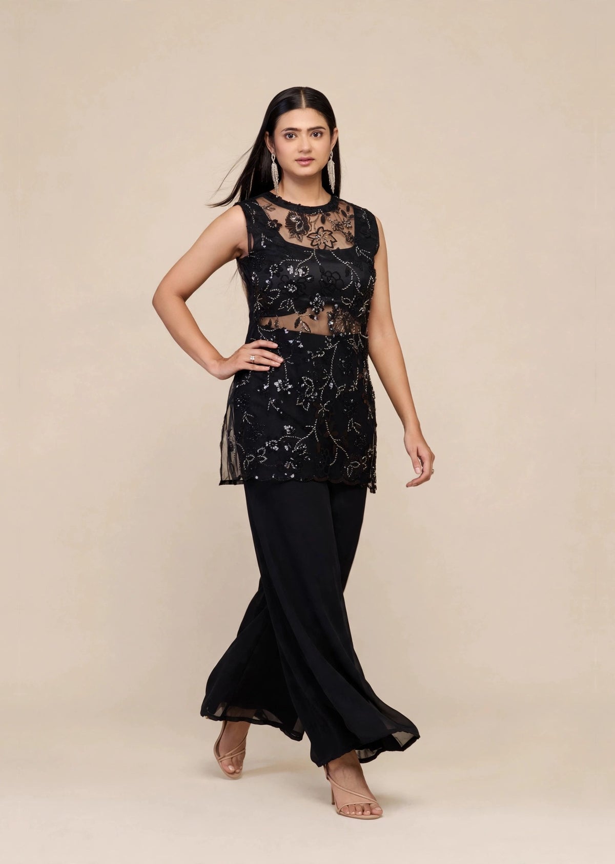 Black Sequin Tunic Set