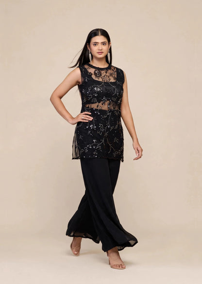 Black Sequin Tunic Set