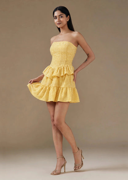 Yellow Ruffle Gingham Mini Dress