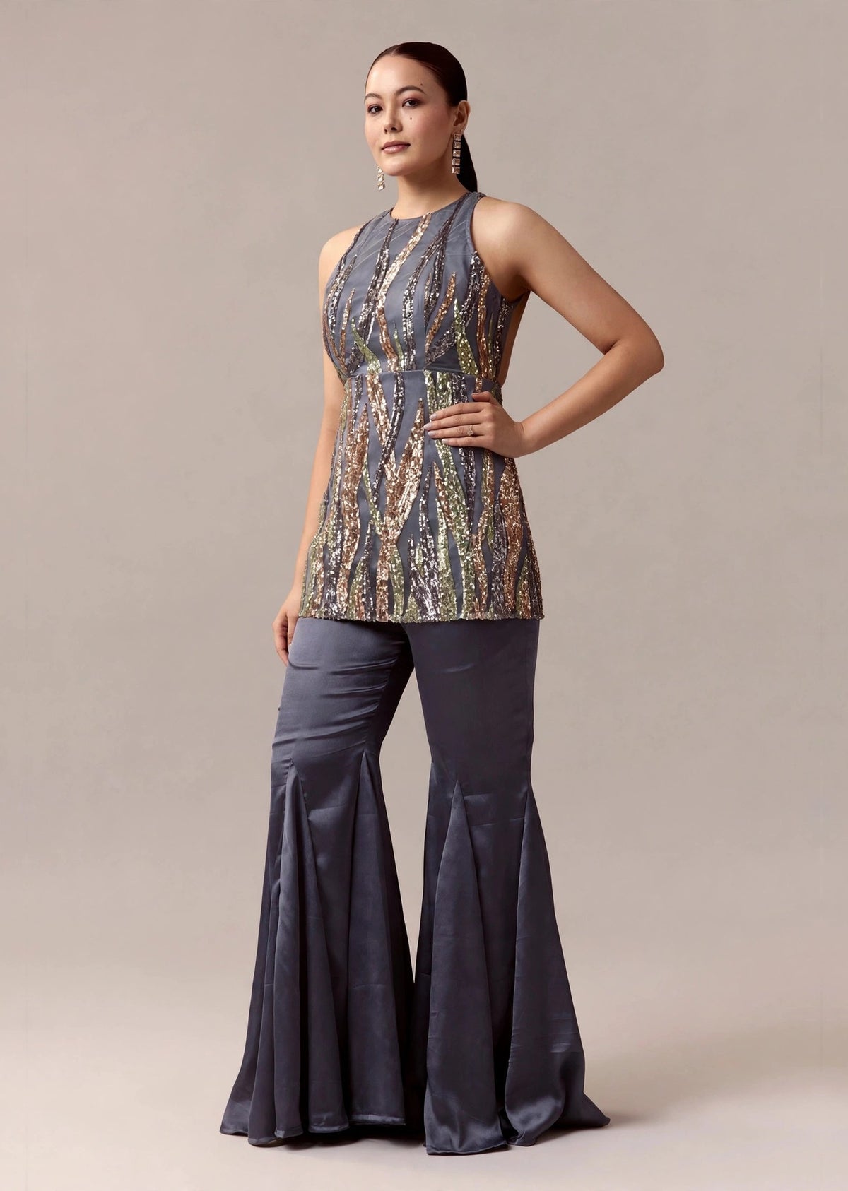 Grey Sequin Halter Set