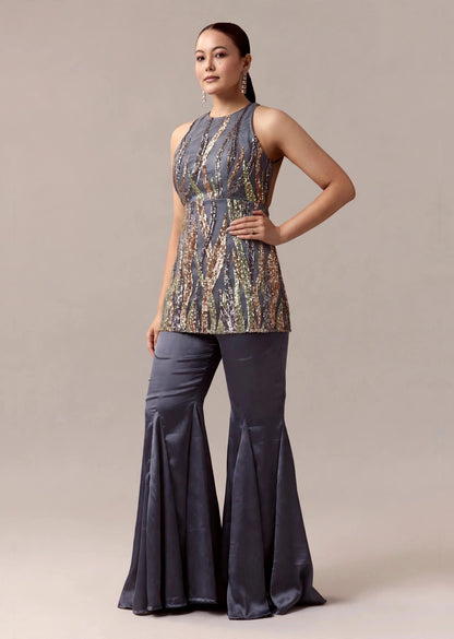 Grey Sequin Halter Set