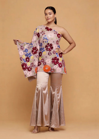 Grey Floral One-Shoulder Set