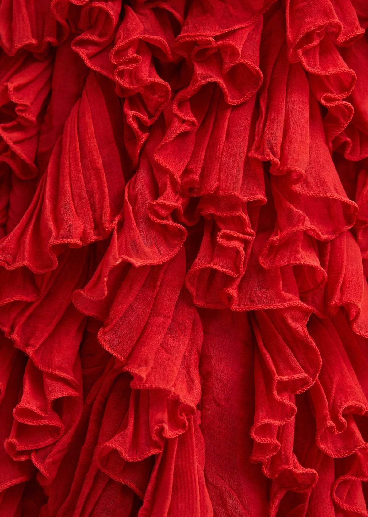 Scarlet Red Georgette Cascading Ruffle Tiered Mini Dress