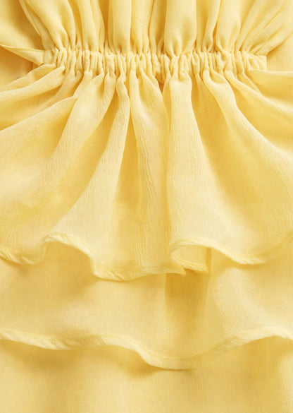 Butter Yellow Georgette Halter Neck Layered Mini Dress