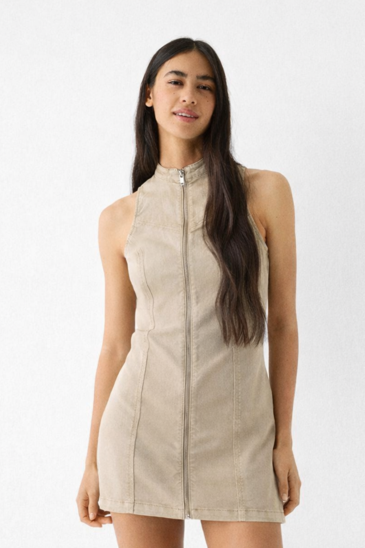 Biege Mini Denim Dress