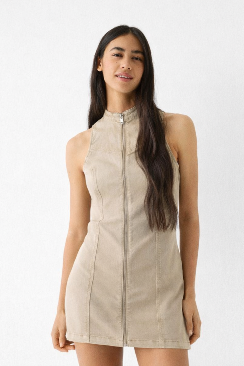 Biege Mini Denim Dress