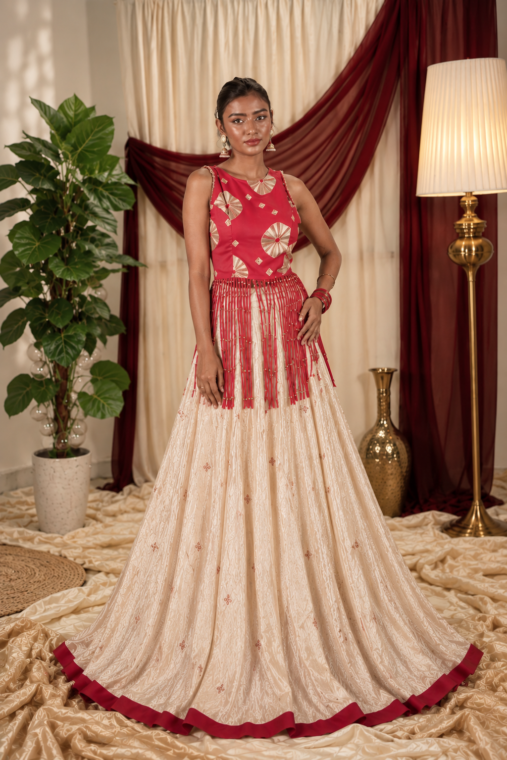 Ivory Fringe Lehenga Set