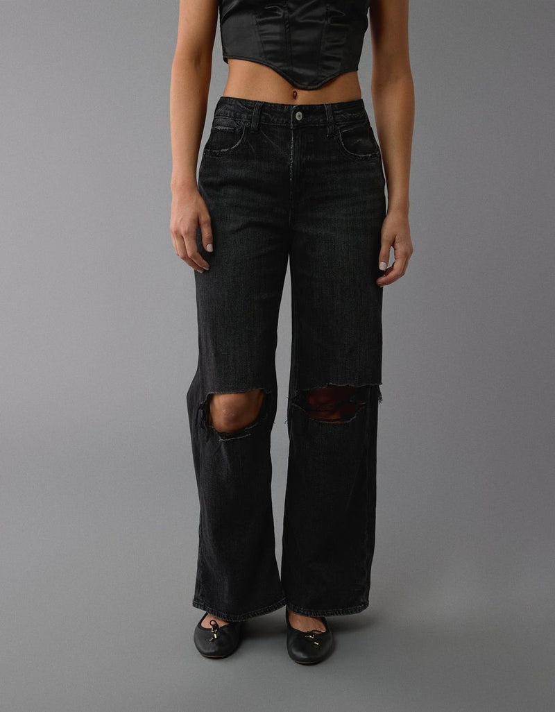 WIDE Leg ribbed jeans - Charcoal Black