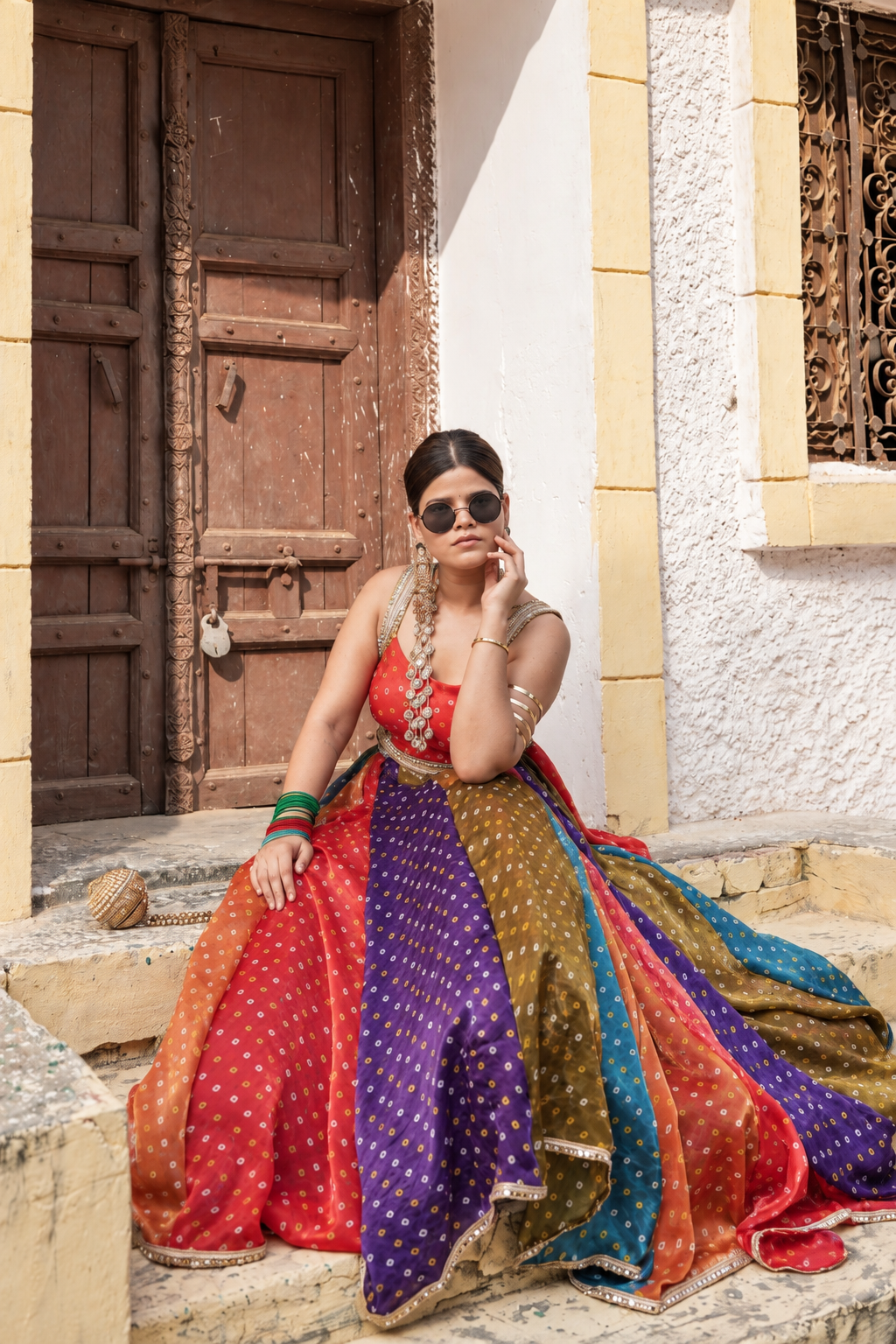 Rangrez Multicolor Bandhani Lehenga Set