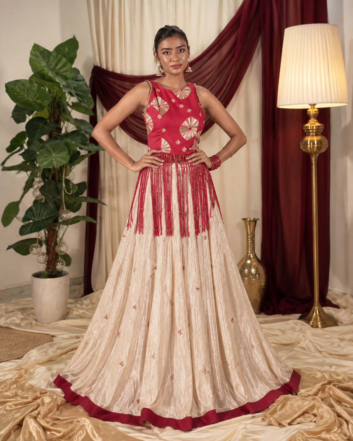 Ivory Fringe Lehenga Set