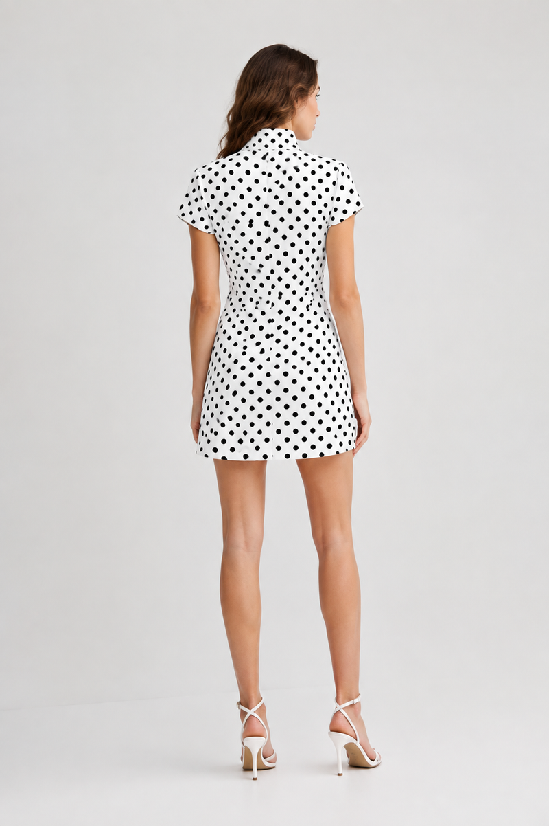 Black & White Polka Dot Square Neck Mini Dress
