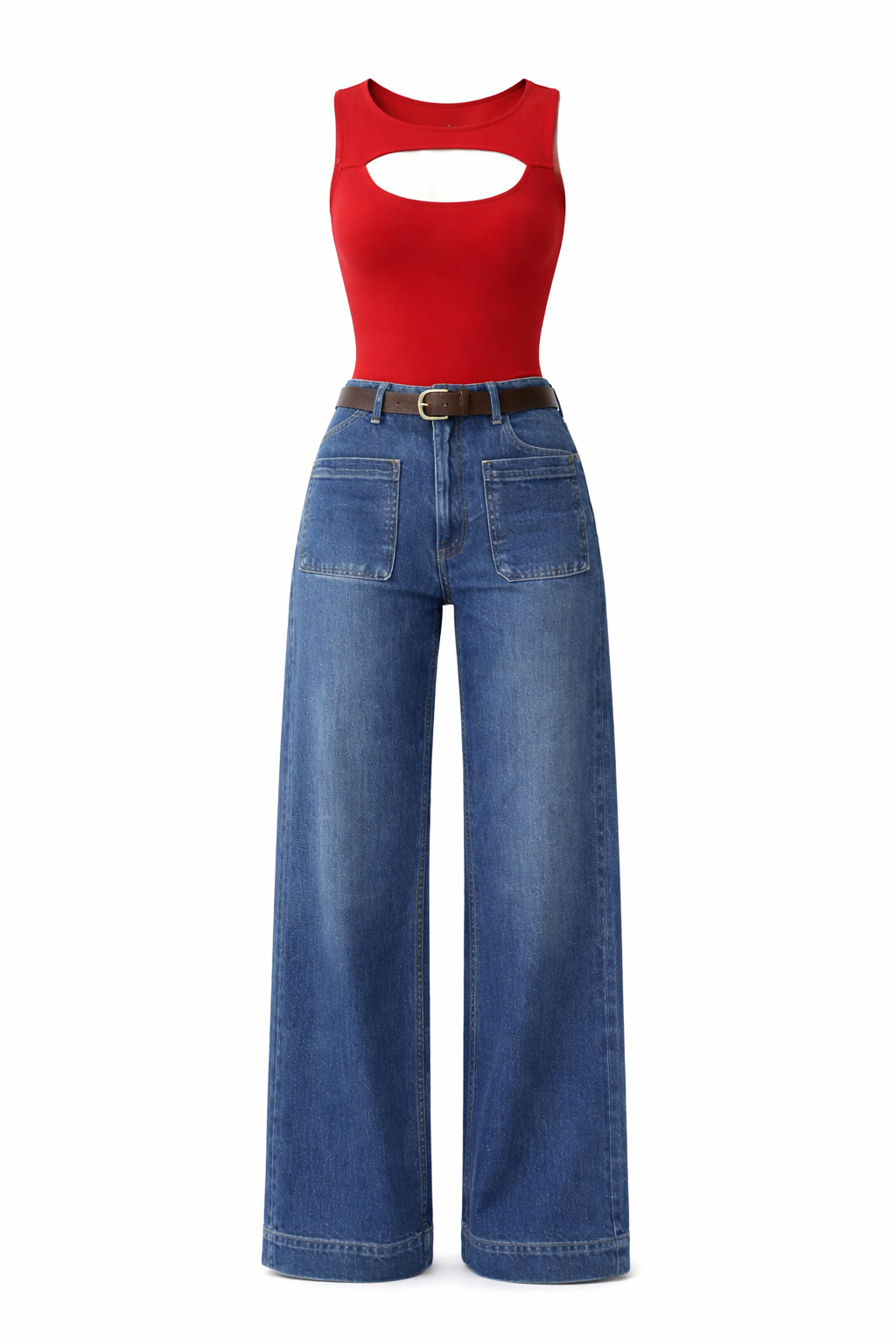 Scarlet Cut-Out Bodysuit with Utility Front Pocket Denim
