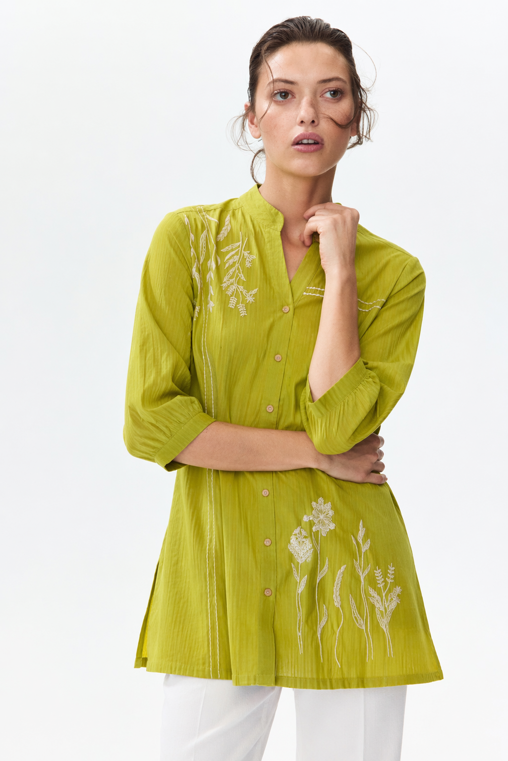 Lime Botanical Shirt Kurti