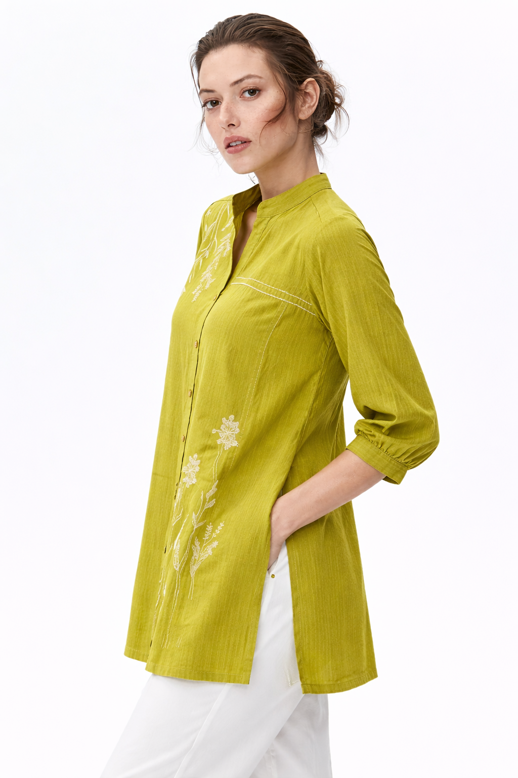 Lime Botanical Shirt Kurti