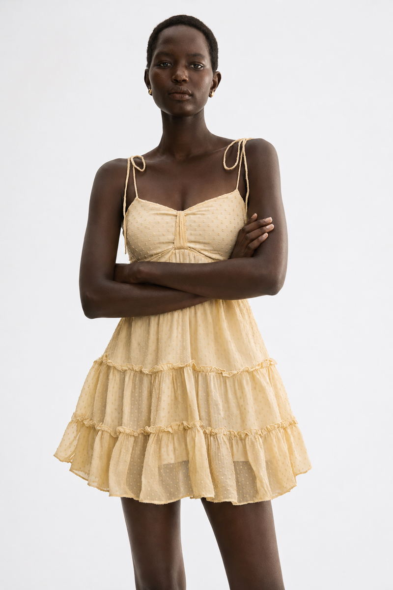 Women Beige Layer tier Mini dress
